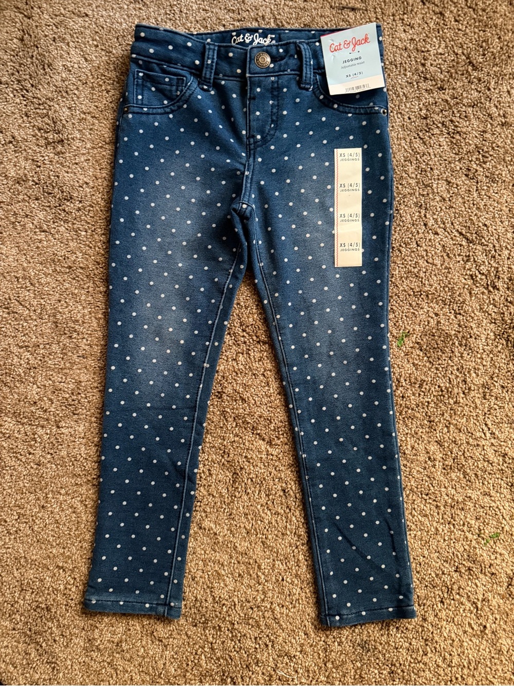 Cat & Jack Navy denim jeggings Polka Dot girls size 4/5 adjustable waist NWT